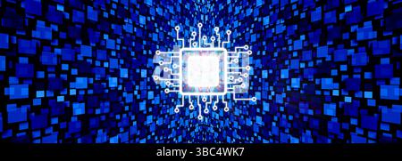 microchip Semiconductor Processor Technology en tant que concept de l'industrie du processeur représentant la technologie informatique ou la puce informatique et le matériel d'IA ou la nanotechnologie Banque D'Images