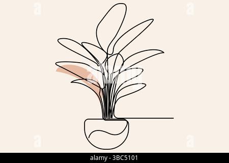 Dessiné à la main une ligne monstera illustration de plante d'intérieur dessin de contour de plante Illustration de Vecteur