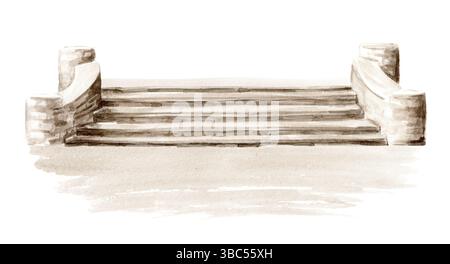 Escalier en pierre, escaliers. Illustration d'aquarelle dessinée à la main isolée sur fond blanc Banque D'Images