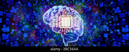 Implant neural implanté dans le cerveau comme Brain Computer interface ou BCI comme mini-puce processeur semi-conducteur technologie comme un processeur intégré dans t Banque D'Images