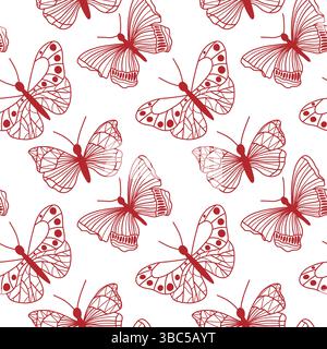 Motif papillon rouge sans couture sur fond blanc Illustration de Vecteur