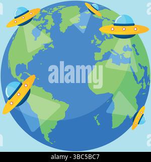 Journée mondiale des OVNIS ou élément graphique d'invasion extraterrestre avec de l'espace au centre pour votre texte Illustration de Vecteur