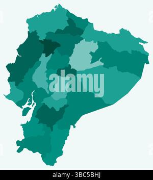 Carte de l'Équateur avec les régions. Juste une carte de frontière de pays simple avec division de région. Palette de couleurs sarcelle. Illustration de Vecteur