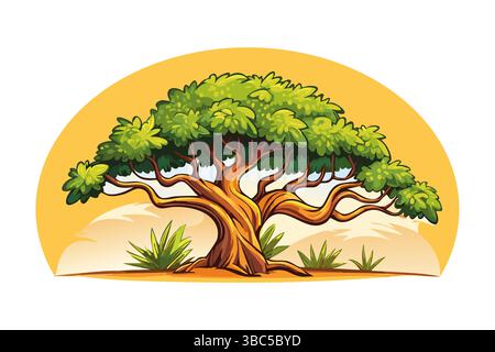 Icône colorée d'arbre d'acacia. Logo africain, nature, plante exotique pour impression, design ou symbole numérique clipart isolé sur fond blanc Illustration de Vecteur