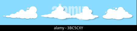 Un ensemble de trois nuages blancs moelleux avec une ombre sur un fond bleu. Illustration de Vecteur