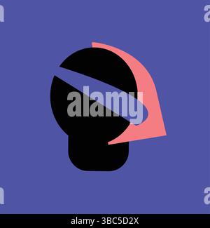 Icône de tête, vecteur géométrique moderne avec flèche rose rotative et bande bleue dynamique, conception de mouvement réaliste sur fond carré violet vibrant Illustration de Vecteur