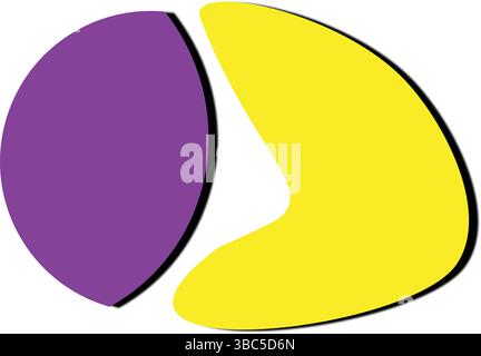 Logo vectoriel abstrait, conception géométrique moderne avec cercle violet rotatif et forme jaune dynamique, effet de mouvement réaliste sur fond blanc Illustration de Vecteur