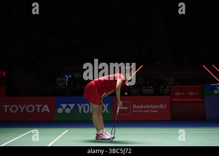 Pornpawee CHOCHUWONG, de Thaïlande, participe au match de finale en simple féminin contre CHEN Yu Fei, de Chine, lors du TOYOTA Thailand Open 2025. HSBC BWF World Tour Super 500 au stade Nimibutr le 18 mai 2025 à Bangkok, Thaïlande. (Photo de Teera Noisakran/Sipa USA) crédit : Sipa USA/Alamy Live News Banque D'Images