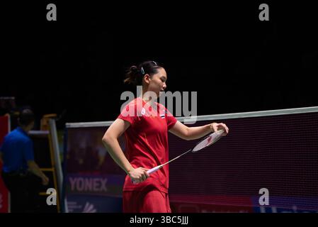 Pornpawee CHOCHUWONG, de Thaïlande, participe au match de finale en simple féminin contre CHEN Yu Fei, de Chine, lors du TOYOTA Thailand Open 2025. HSBC BWF World Tour Super 500 au stade Nimibutr le 18 mai 2025 à Bangkok, Thaïlande. (Photo de Teera Noisakran/Sipa USA) crédit : Sipa USA/Alamy Live News Banque D'Images