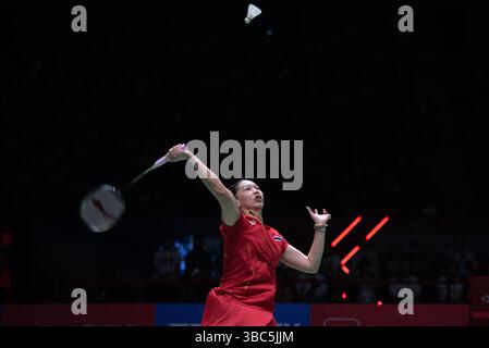 Pornpawee CHOCHUWONG, de Thaïlande, participe au match de finale en simple féminin contre CHEN Yu Fei, de Chine, lors du TOYOTA Thailand Open 2025. HSBC BWF World Tour Super 500 au stade Nimibutr le 18 mai 2025 à Bangkok, Thaïlande. (Photo de Teera Noisakran/Sipa USA) crédit : Sipa USA/Alamy Live News Banque D'Images