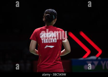 Pornpawee CHOCHUWONG, de Thaïlande, participe au match de finale en simple féminin contre CHEN Yu Fei, de Chine, lors du TOYOTA Thailand Open 2025. HSBC BWF World Tour Super 500 au stade Nimibutr le 18 mai 2025 à Bangkok, Thaïlande. (Photo de Teera Noisakran/Sipa USA) crédit : Sipa USA/Alamy Live News Banque D'Images