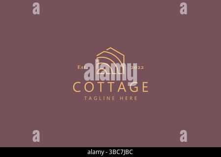 Simple Business Cottage ou ferme logo avec effet courbe rustique. Vecteur d'illustration de la maison de la nature. Illustration de Vecteur
