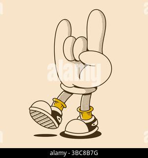 Main de dessin animé faisant un geste rock avec couleur vintage et attitude ludique Illustration de Vecteur