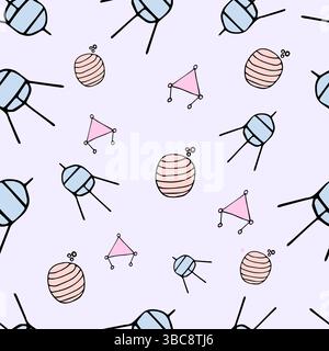 Modèle sans couture avec vaisseau spatial et planètes sur fond rose, vecteur Illustration de Vecteur