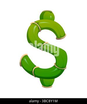 Signe de monnaie dollar de ponctuation de police de plante de bambou de forêt. Marque de police de bambou de jardin, nature de jungle asiatique isolé vecteur de dessin animé anglais signe de type alphabet. Symbole de police ABC plante tropicale du Japon Illustration de Vecteur