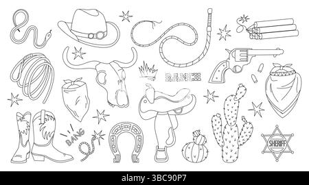 Ensemble de doodle Wild West Illustration de Vecteur