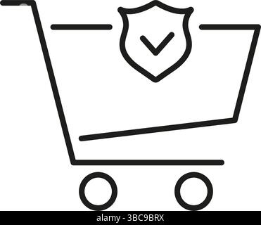 Panier avec bouclier et icône de ligne de coche. Symbole de protection des achats en ligne et du commerce électronique sécurisés. Assurance des transactions sécurisées Illustration de Vecteur