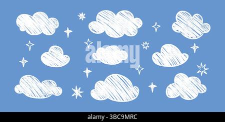 Kid Cloud crayon craie vecteur doodle - Starry Skies autocollants muraux de chambre d'enfants. Illustration de Vecteur