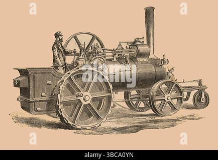 Gravure de 1869 montrant un moteur de traction breveté Aveling et porter. Banque D'Images