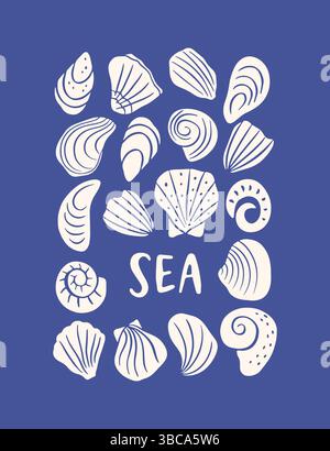Affiche de coquillage dessinée à la main Illustration de Vecteur