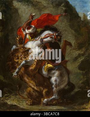 Cavalier arabe attaqué par un Lion. Eugène Delacroix. 1849-50. Banque D'Images