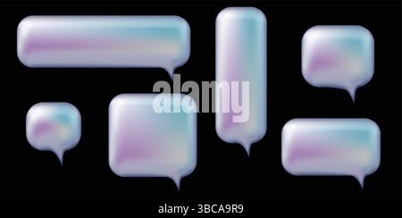Jeu de bulles de parole Chrome 3d y2k. Conception d'illustration vectorielle réaliste. Ballon 3D style de symbole de signe de pensée. Métal, luxe, brillant, brillant, chat, dialogue, modèle de forme. Illustration de Vecteur