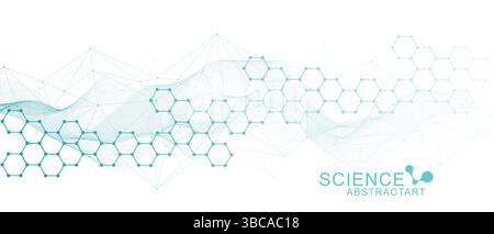 Structure moléculaire ADN, atome, neurones. Médecine, technologie, chimie, formation scientifique. Concept scientifique pour votre conception. Lignes connectées avec des points Illustration de Vecteur