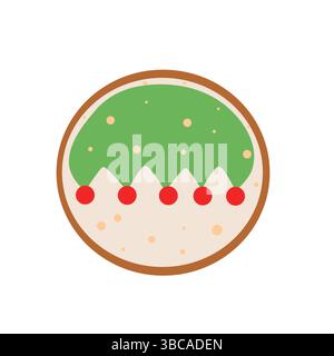 Pain d'épice rond de Noël, dessiné à la main, sur fond blanc. Illustration de Vecteur