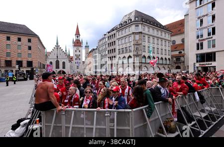 Munich, Deutschland. 18 mai 2025. firo : 18.05.2025, Football, Football, 1. Ligue, 1. Bundesliga, saison 2024/2025, célébration du Championnat FC Bayern Munich, fans du FC Bayern Munich pendant Credit : dpa/Alamy Live News Banque D'Images