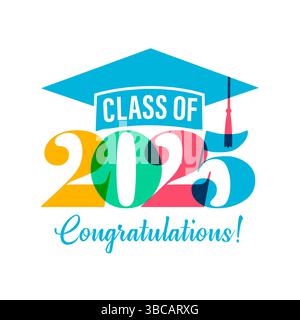 Classe de 2025 logo de graduation coloré. Félicitations, classe de 2025 design créatif pour l'album photo de l'école. Graduation de félicitations, vecteur de typographie Illustration de Vecteur