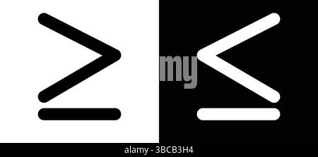 Symbole supérieur au symbole, inférieur au symbole, supérieur ou égal à et inférieur ou égal au signe. Symboles d'inégalité mathématique. Illustration de Vecteur