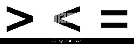 Symbole supérieur au symbole, inférieur au symbole, supérieur ou égal à et inférieur ou égal au signe. Symboles d'inégalité mathématique. Illustration de Vecteur