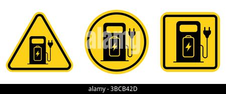 Signe de station de charge de voiture électrique, logo, symbole. Voiture électrique avec symbole d'icône de prise, voiture EV, logotype de point de charge de véhicules hybrides verts Illustration de Vecteur