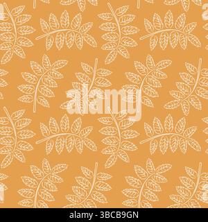 Modèle d'automne sans couture avec feuille de rowan dans le style art au trait. Texture de feuille abstraite, fond sans fin pour papier peint, paquet. Illustration de Vecteur