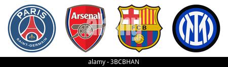 Barcelone, Internazionale, Arsenal, PSG. Meilleures équipes de football d'europe. Illustration de Vecteur