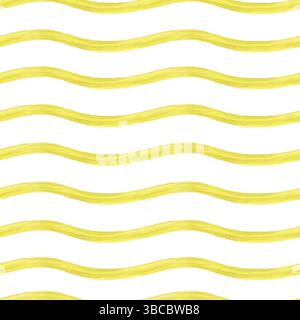 Lignes ondulées jaunes coulantes dans le style aquarelle abstrait modèle sans couture arrière-plan isolé. Illustration de traits peints à la main pour la décoration moderne à la maison Banque D'Images