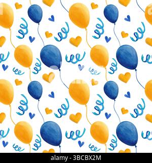 Collection de motifs aquarelles de guirlande festive, drapeau suédois et confettis festifs. Couleurs bleu, jaune et blanc. Graphismes aquarelles dessinés à la main Banque D'Images