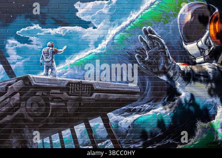 Murale futuriste sur East 5th Ave à Vancouver Canada Banque D'Images