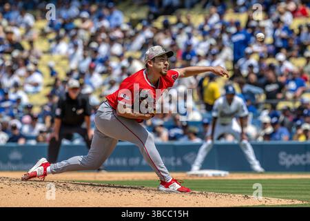Los Angeles, Californie, États-Unis. 18 mai 2025. 18 mai 2025 : le lanceur des Angels de Los Angeles YUSEI KIKUCHI en route vers une victoire de 6-4 contre les Dodgers de Los Angeles au Dodger Stadium. (Crédit image : © Mark Edward Harris/ZUMA Press Wire) USAGE ÉDITORIAL SEULEMENT ! Non destiné à UN USAGE commercial ! Banque D'Images