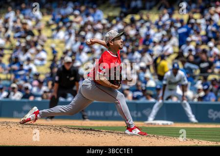 Los Angeles, Californie, États-Unis. 18 mai 2025. 18 mai 2025 : le lanceur des Angels de Los Angeles YUSEI KIKUCHI en route vers une victoire de 6-4 contre les Dodgers de Los Angeles au Dodger Stadium. (Crédit image : © Mark Edward Harris/ZUMA Press Wire) USAGE ÉDITORIAL SEULEMENT ! Non destiné à UN USAGE commercial ! Banque D'Images