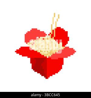 Nouilles chinoises en boîte pixel multiplié 8 bits de nourriture traditionnelle en Chine Illustration de Vecteur