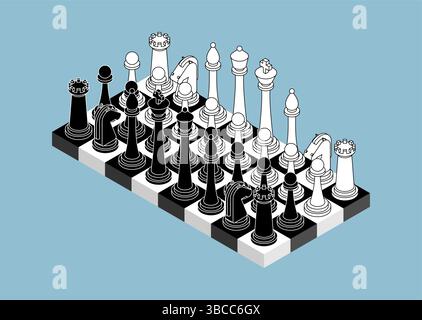 Échecs sur échiquier. Jeu ancien Illustration de Vecteur