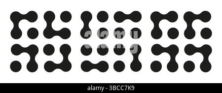 Jeu d'icônes Metaball. Signe des points connectés. Symboles d'intégration. Cercles abstraits motifs. Mouvement de point. Blobs connectés. Transition des Metaballs. Illustration de Vecteur
