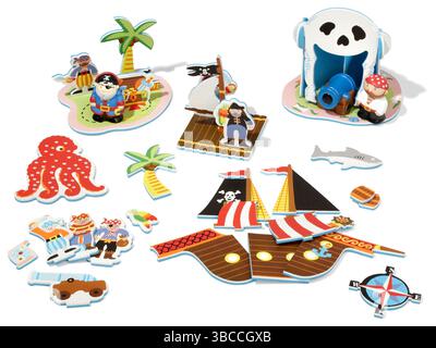 ensemble de jouet de bain pirate photographié sur un fond blanc Banque D'Images