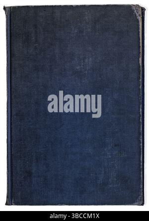 Un vieux, usé. couverture de livre bleue texturée. Isolé sur blanc. Banque D'Images