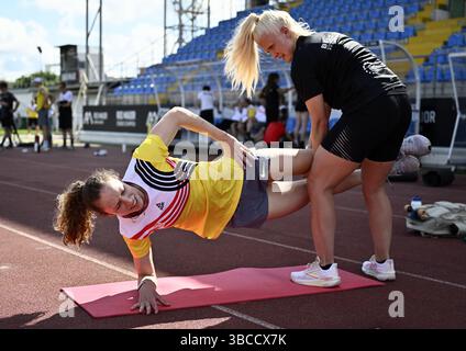 Rio Maior, Portugal. 19 mai 2025. Le belge Noor Vidts et l'athlète belge Kim Meylemans photographiés lors de l'étape annuelle de Team Belgium (19-25/05), à Rio Maior, Portugal, lundi 19 mai 2025, BELGA PHOTO ERIC LALMAND crédit : Belga News Agency/Alamy Live News Banque D'Images