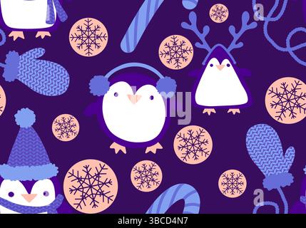Motif de pingouin sans couture animaux de Noël pour l'emballage du papier et des tissus et des draps et des vêtements pour enfants imprimés et emballage du nouvel an et pac d'hiver Noel Banque D'Images