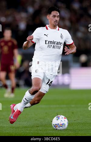 Rome, Italie. 18 mai 2025. M14pendant le match de Serie A Enilive entre L'AS Roma et l'AC Milan au Stadio Olimpico le 18 mai 2025 à Rome, Italie. Crédit : Giuseppe Maffia/Alamy Live News Banque D'Images