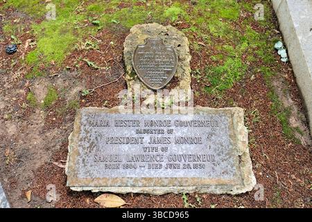 Marqueur funéraire au cimetière de Maria Hester Monroe Gouverneur, la plus jeune fille du président James Monroe ; cimetière d'Hollywood, Richmond, Virginie. Banque D'Images