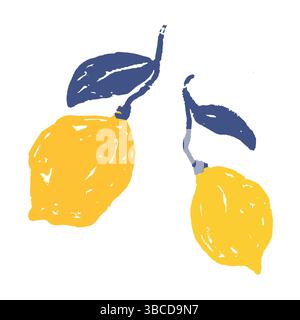 Ensemble de pinceau grunge Stroke citron. Croquis de pinceau grungy créatif citrons peints, fruits de citron entiers. Pour le design, les autocollants, la décoration, le papier Illustration de Vecteur